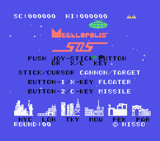 Megalopolis SOS title screen for MSX